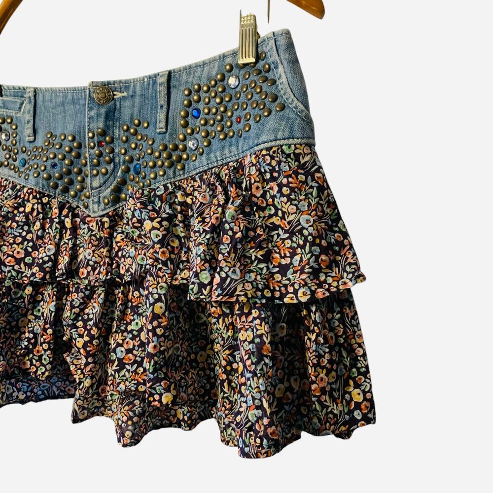 Express Jeans Floral Bejeweled Mini Skirt sz 10 - Picture 5 of 12